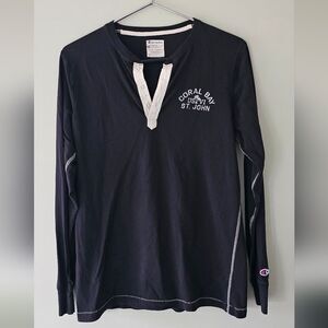 Champion Black Long Sleeve Henley Shirt Size Large